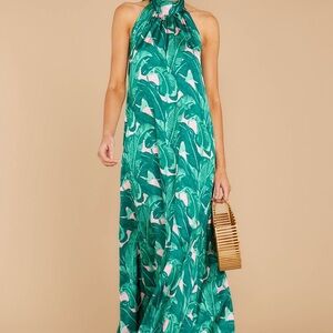 Judith March Tropical Green and Pink Halter Dress